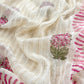White With Pink Handloom Georgette Suit With Thread Embroidery