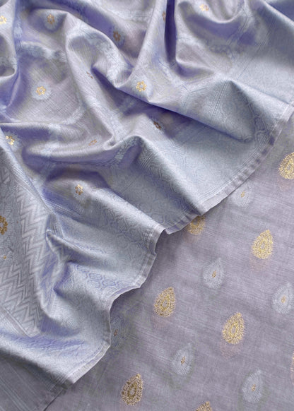 Lavender Blue Banarasi Chanderi Silk Suit With Dupatta