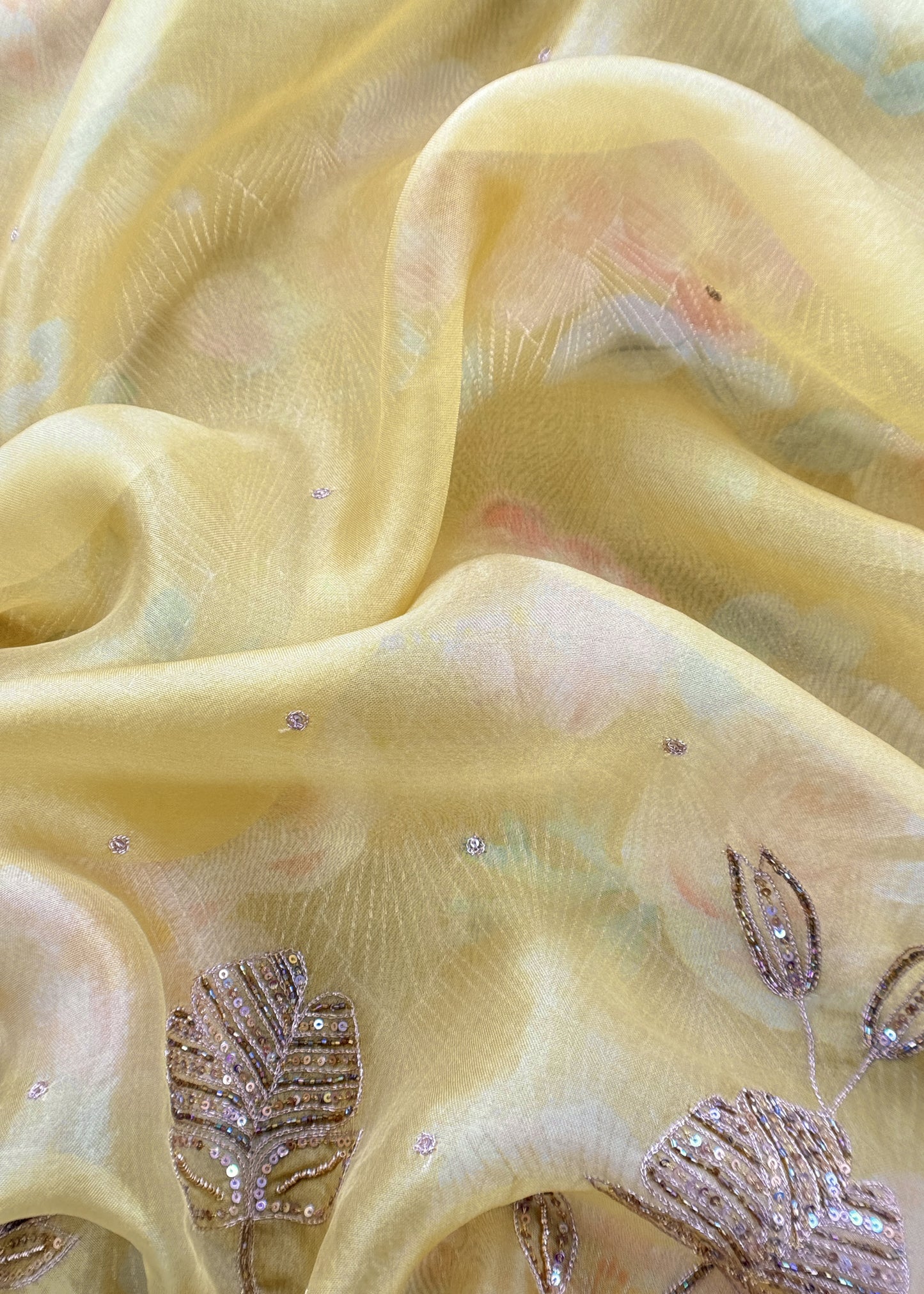 Canary Yellow Brocade Silk Kurta And Kora Silk Dupatta With Handwork