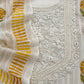 White With Yellow Handloom Georgette Suit With Thread Embroidery