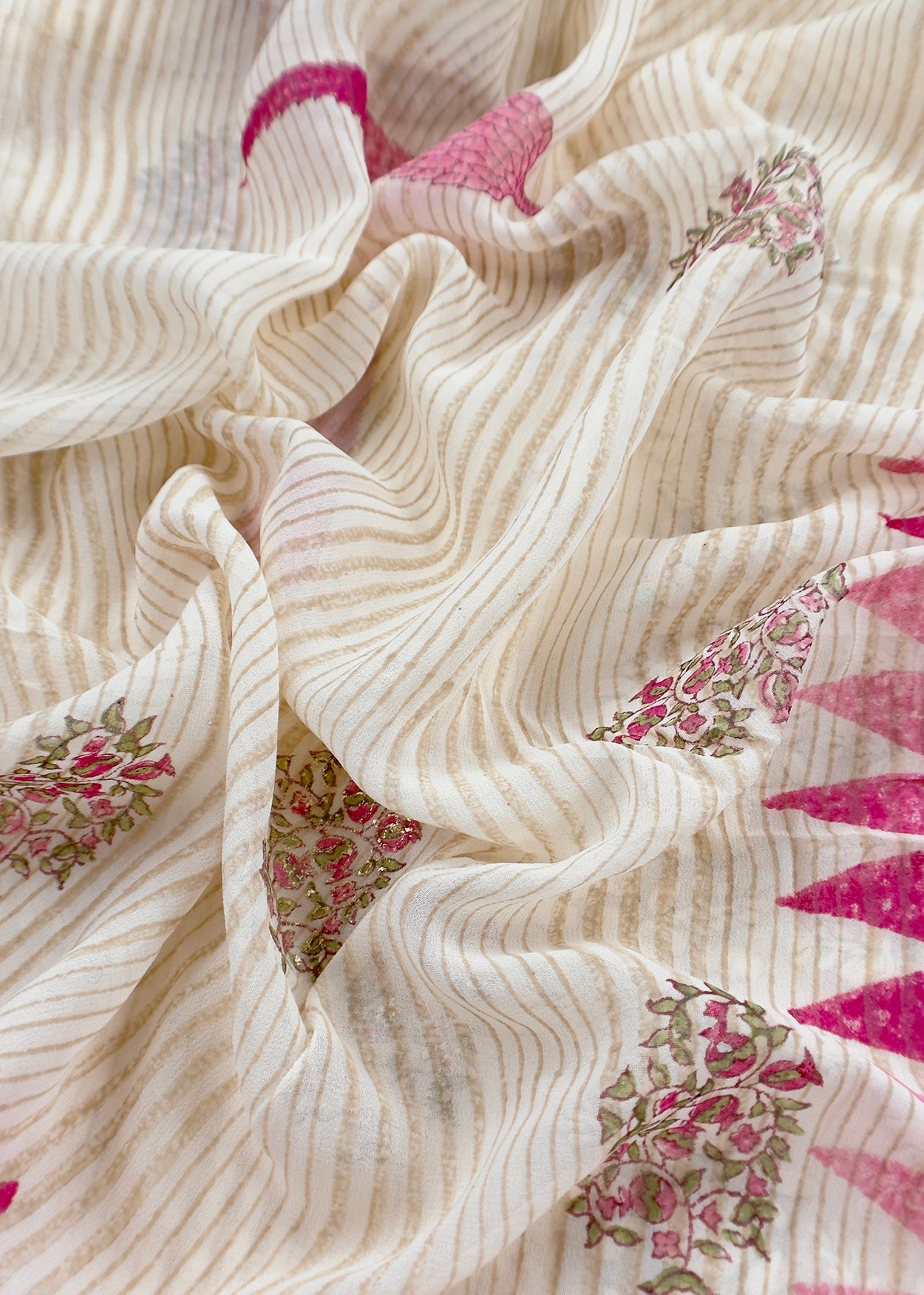 White With Pink Handloom Georgette Suit With Thread Embroidery