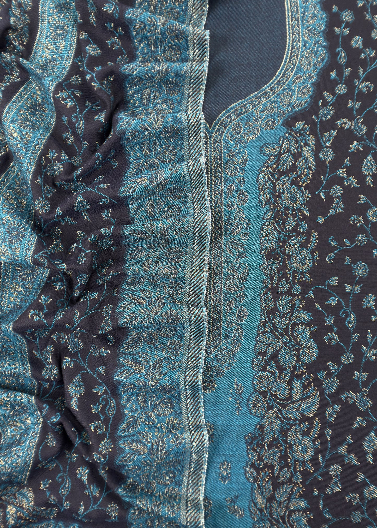 Navy Blue Premium Pashmina Silk Suit With Dupatta