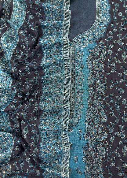 Navy Blue Premium Pashmina Silk Suit With Dupatta