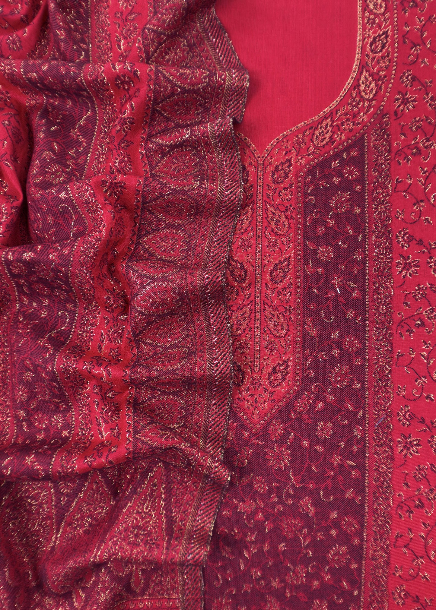 Red Premium Pashmina Silk Suit With Dupatta