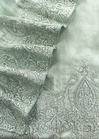 Mint Green Kalasheel Luxe Handloom Organza Suit With Garden French Embroidery