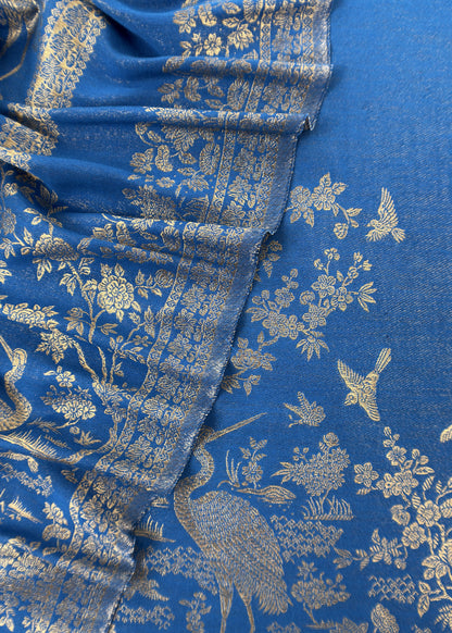 Blue Woolen Unstitched Suit With Kani Weaving