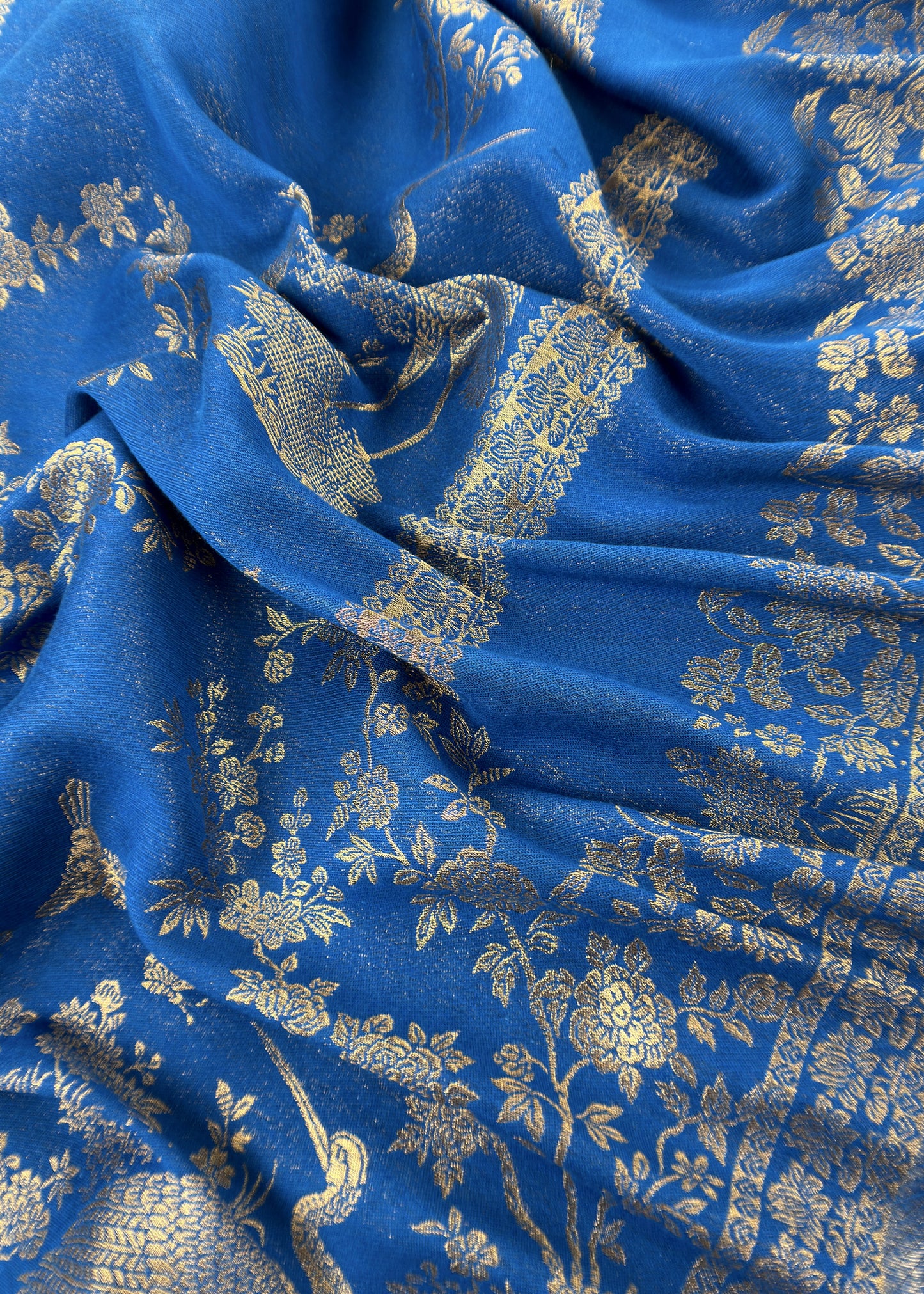 Bule Woolen Unstitched Suit With Kani Weaving