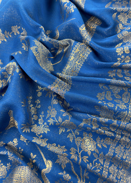 Blue Woolen Unstitched Suit With Kani Weaving