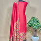 Red Hand-Painted Kalamkari Suit In Maheshwari Silk With Dupatta