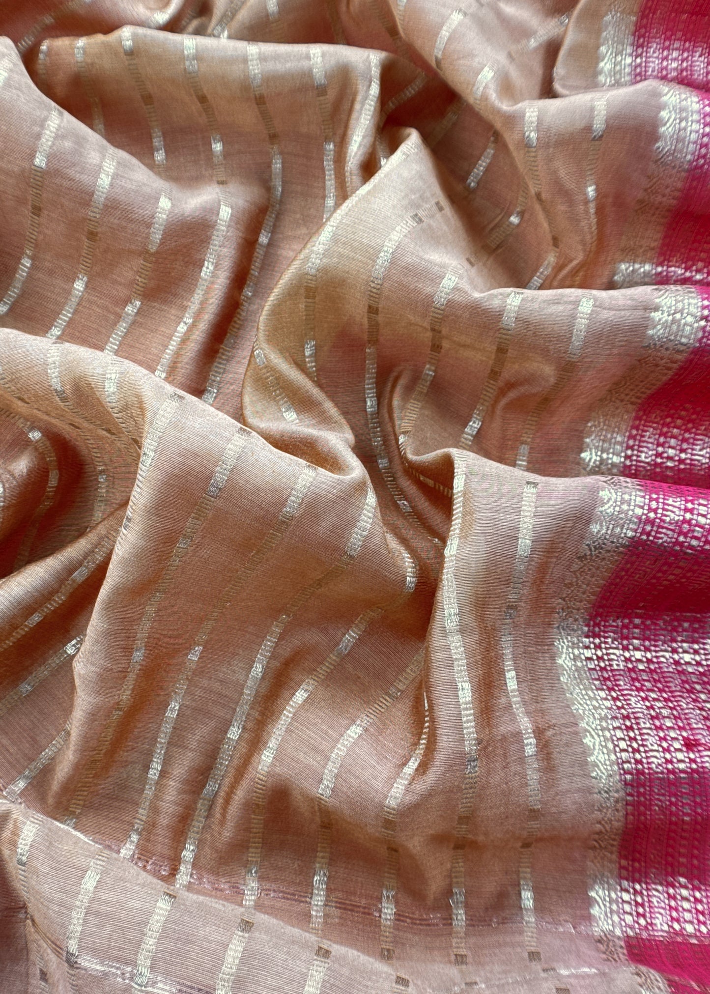 Pink And Medium Brown Banarasi Chanderi Suit With Contrast Dupatta