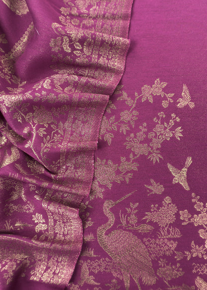 Purple Woolen Unstitched Suit With Kani Weaving