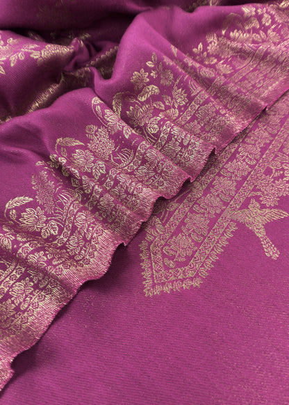 Purple Woolen Unstitched Suit With Kani Weaving