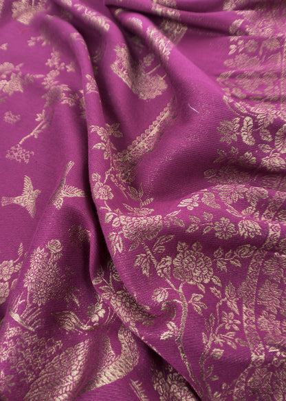 Purple Woolen Unstitched Suit With Kani Weaving