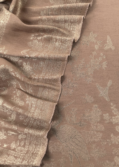 Beige Woolen Unstitched Suit With Kani Weaving