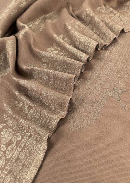 Beige Woolen Unstitched Suit With Kani Weaving