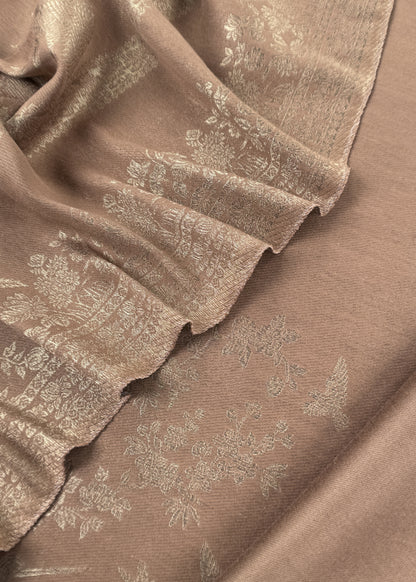 Beige Woolen Unstitched Suit With Kani Weaving