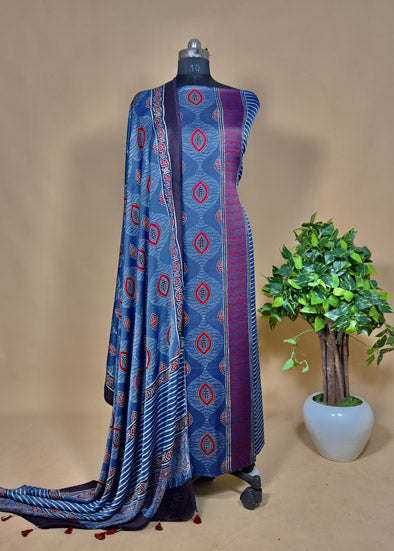 Blue Ajrakh Modal Suit With Dupatta