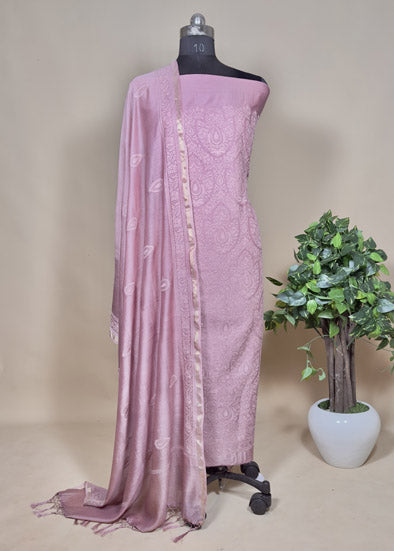 Pink Maheshwari Suit With Lakhnavi Embroidery