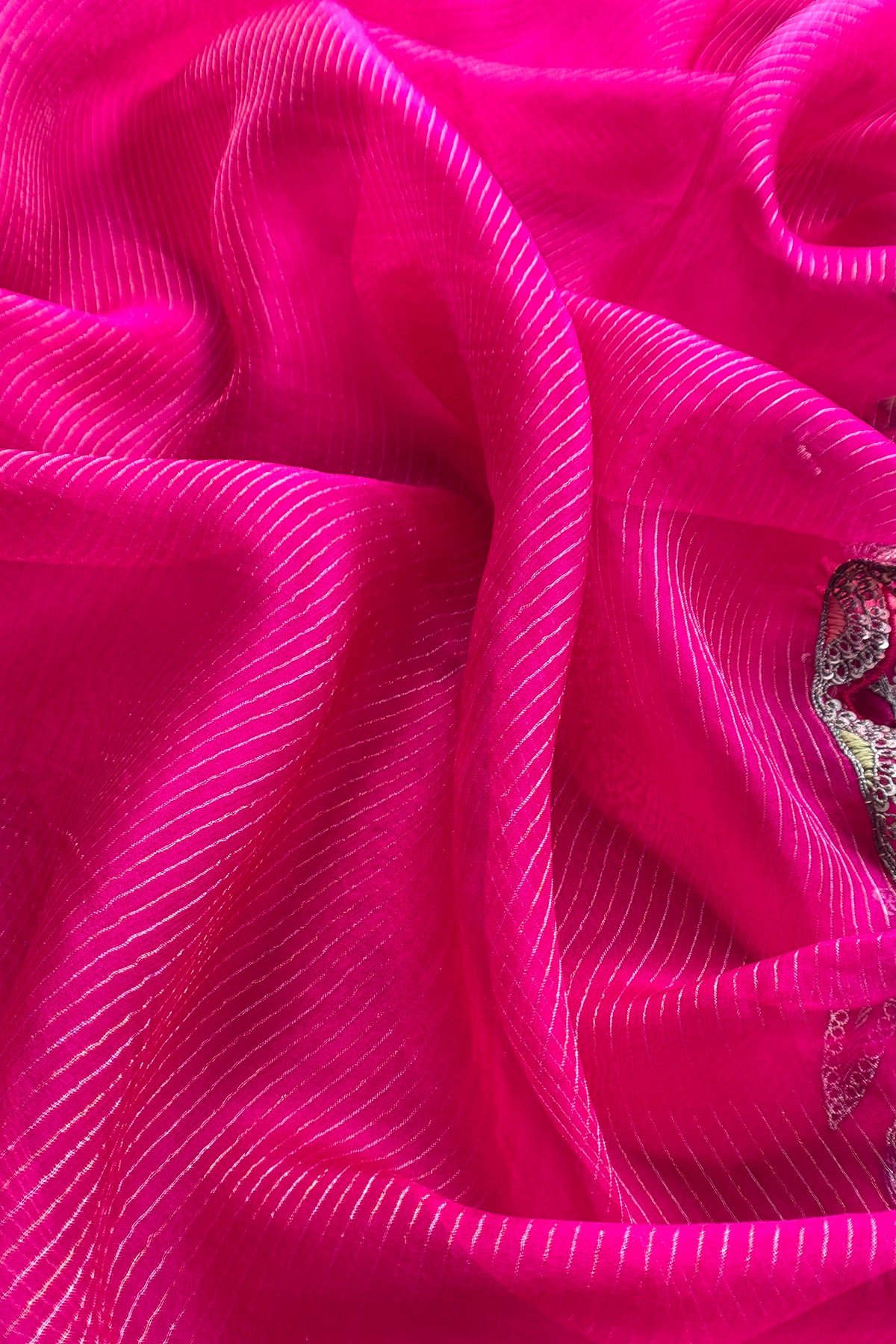 Pink Handloom Kora Silk Suit With Handwork Embroidery