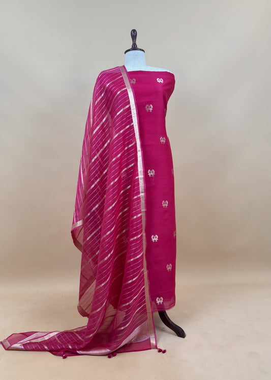 Pink Handloom Silk Kurta And Kora Silk Dupatta With Zari Weaving