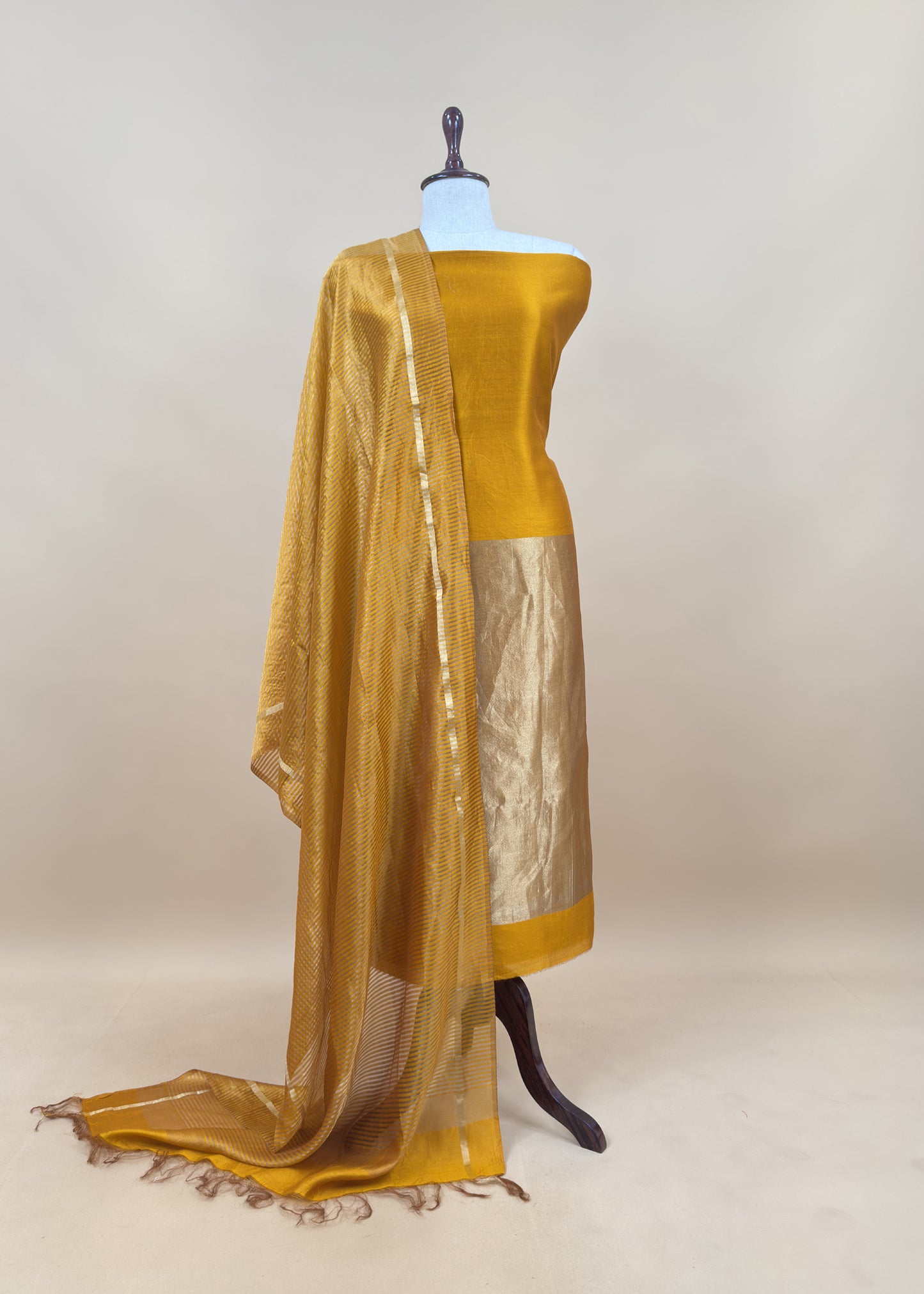 Yellow Kalasheel Luxe Indian Antique Handwoven Chanderi Suit With Heavy Gold Zari