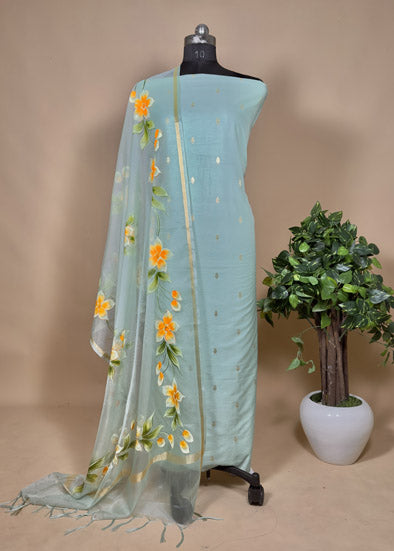 Banarasi Suit With Hand-Painted Organza Dupatta