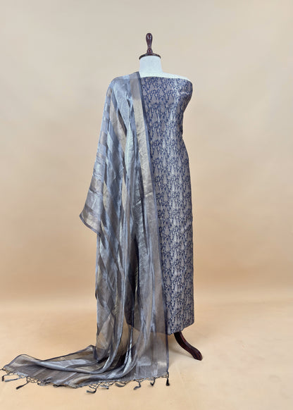 Blue Designer Pure Brocade Silk kurta And Tissue Silk Dupatta