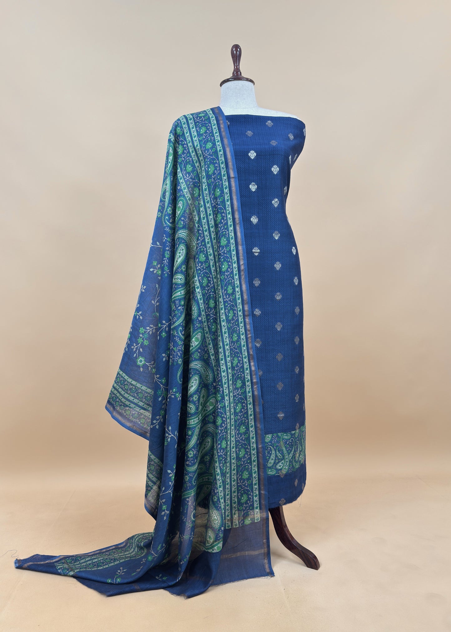 Blue Maheshwari Silk Suit With Banarasi Bootis