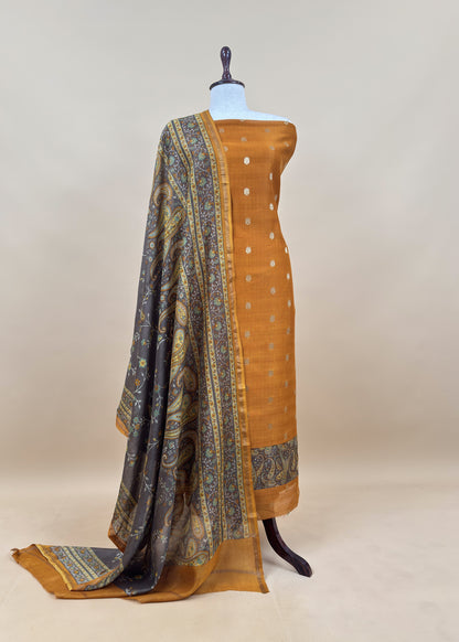Wine Maheshwari Silk Suit With Banarasi Bootis