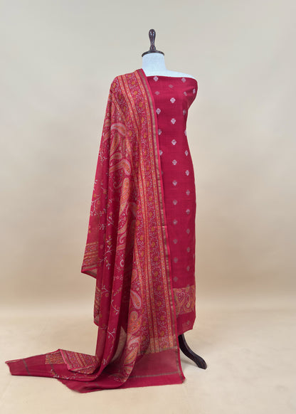 Wine Maheshwari Silk Suit With Banarasi Bootis