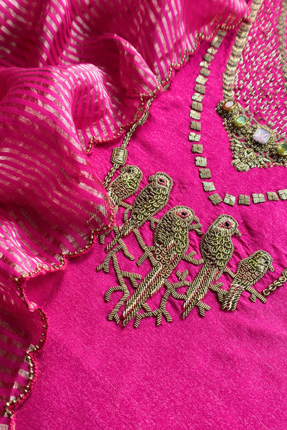 premium tissue silk suit with dabka and zardosi handwork

