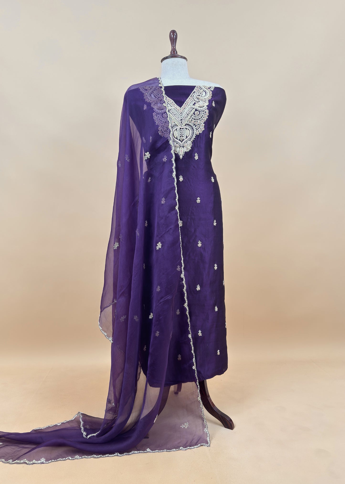 Purple Pura Silk Suit With Dori Handwork Embroidery