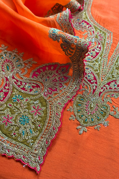 Orange Pure Silk Suit With Gota Tilla Embroidery