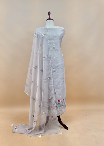 Yellow Chanderi Kurta With Organza Dupatta Having Resham Flamingo Embroidery