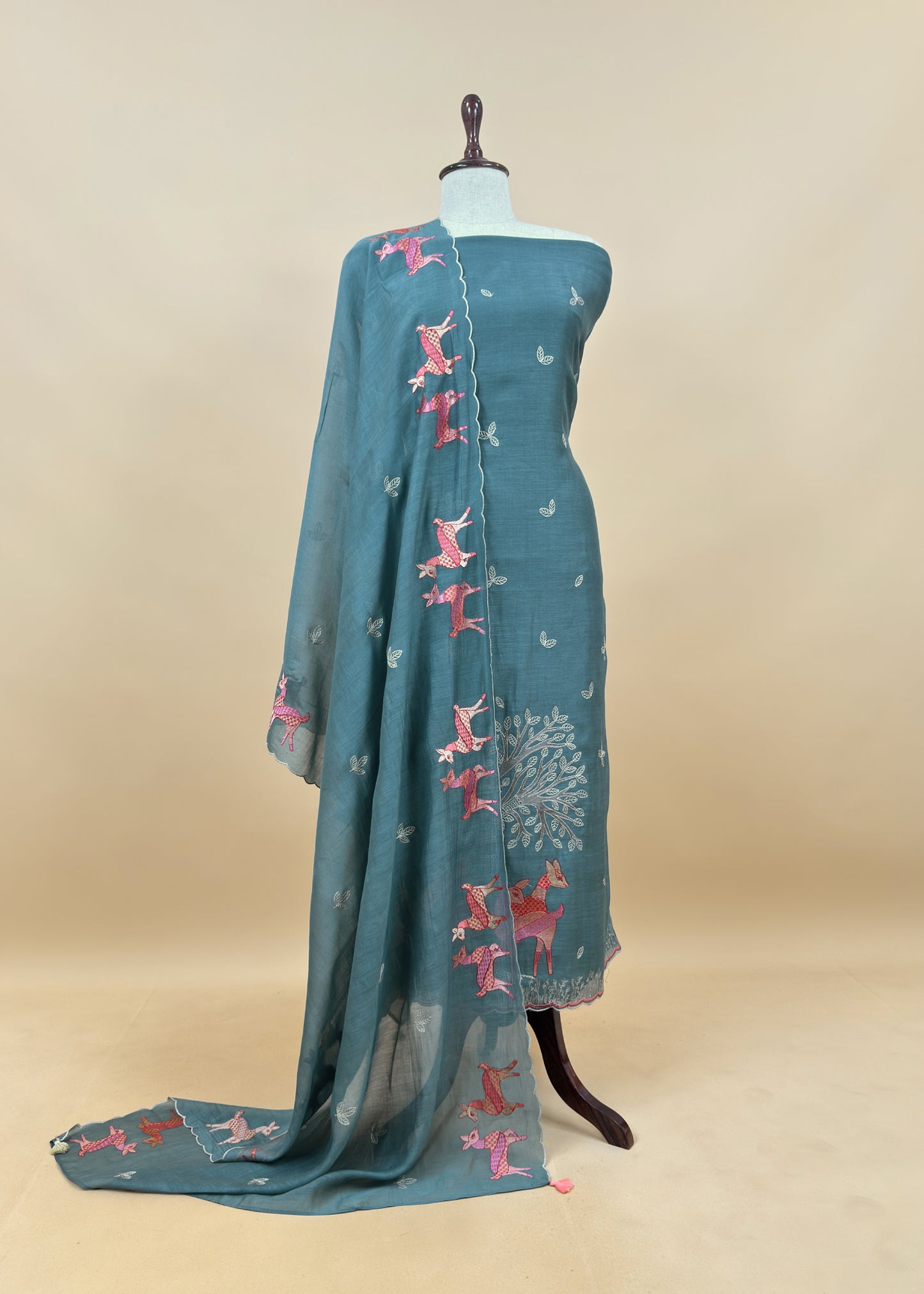 Pink Pure Mulmul Unstitched Fabric With Warli Art Appliqué Work