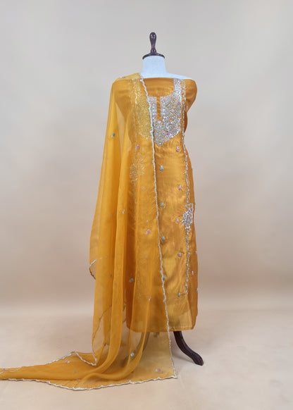 Bottle Green Handloom Silk Suit With Zardosi Embroidery