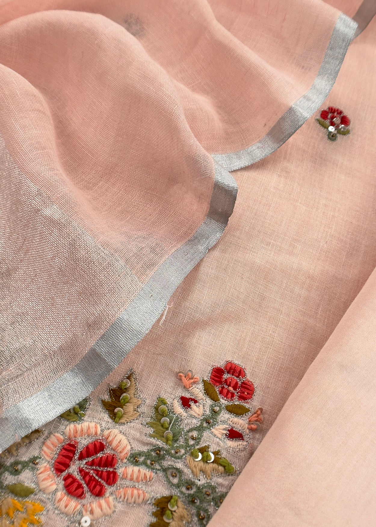 Peach Presenting Our Pure Linen Unstitched Dupatta-Suit From Kalasheel’s The Little Garden Collection 🕊️