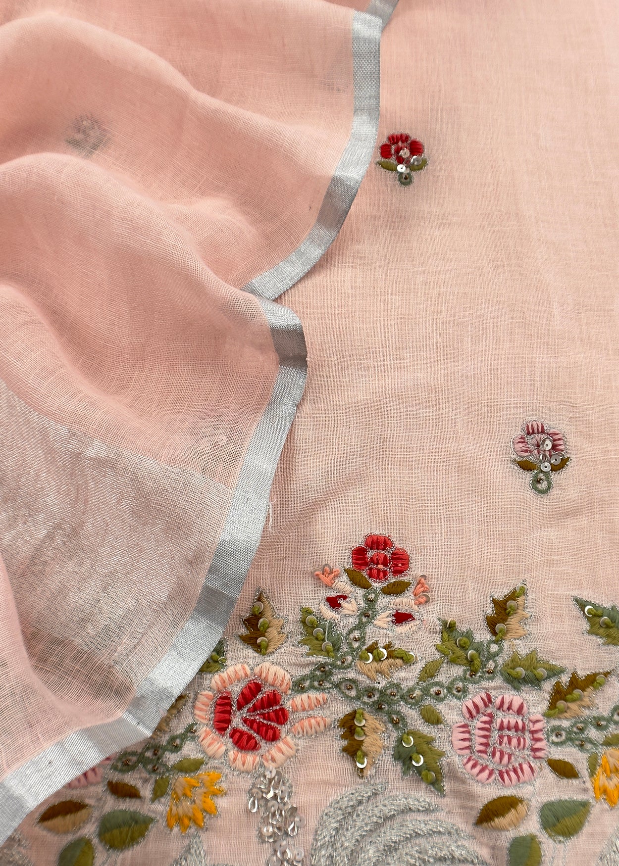 Peach Presenting Our Pure Linen Unstitched Dupatta-Suit From Kalasheel’s The Little Garden Collection 🕊️