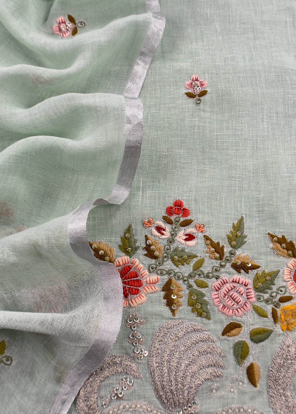 Powder Blue Presenting Our Pure Linen Unstitched Dupatta-Suit From Kalasheel’s The Little Garden Collection 🕊️
