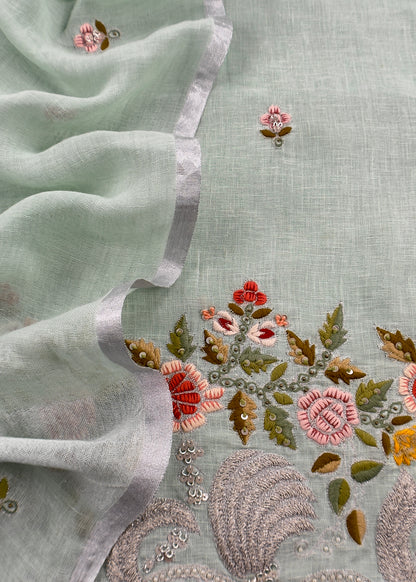 Powder Blue Presenting Our Pure Linen Unstitched Dupatta-Suit From Kalasheel’s The Little Garden Collection 🕊️
