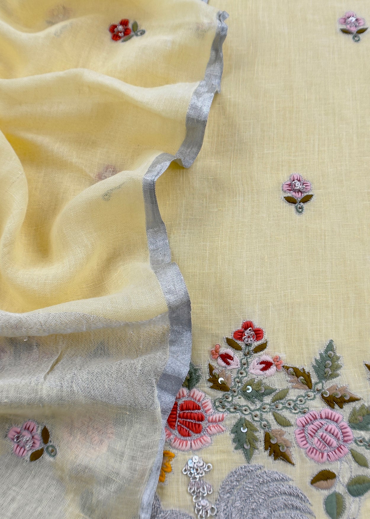 Lemon Yellow Presenting Our Pure Linen Unstitched Dupatta-Suit From Kalasheel’s The Little Garden Collection 🕊️