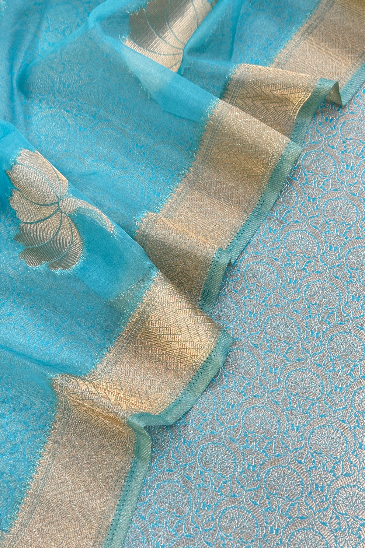 Brocade silk suit set with organza silk dupatta

