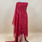 Red Chanderi Unstitched Suit With Gold Zari Jamdani Weaving