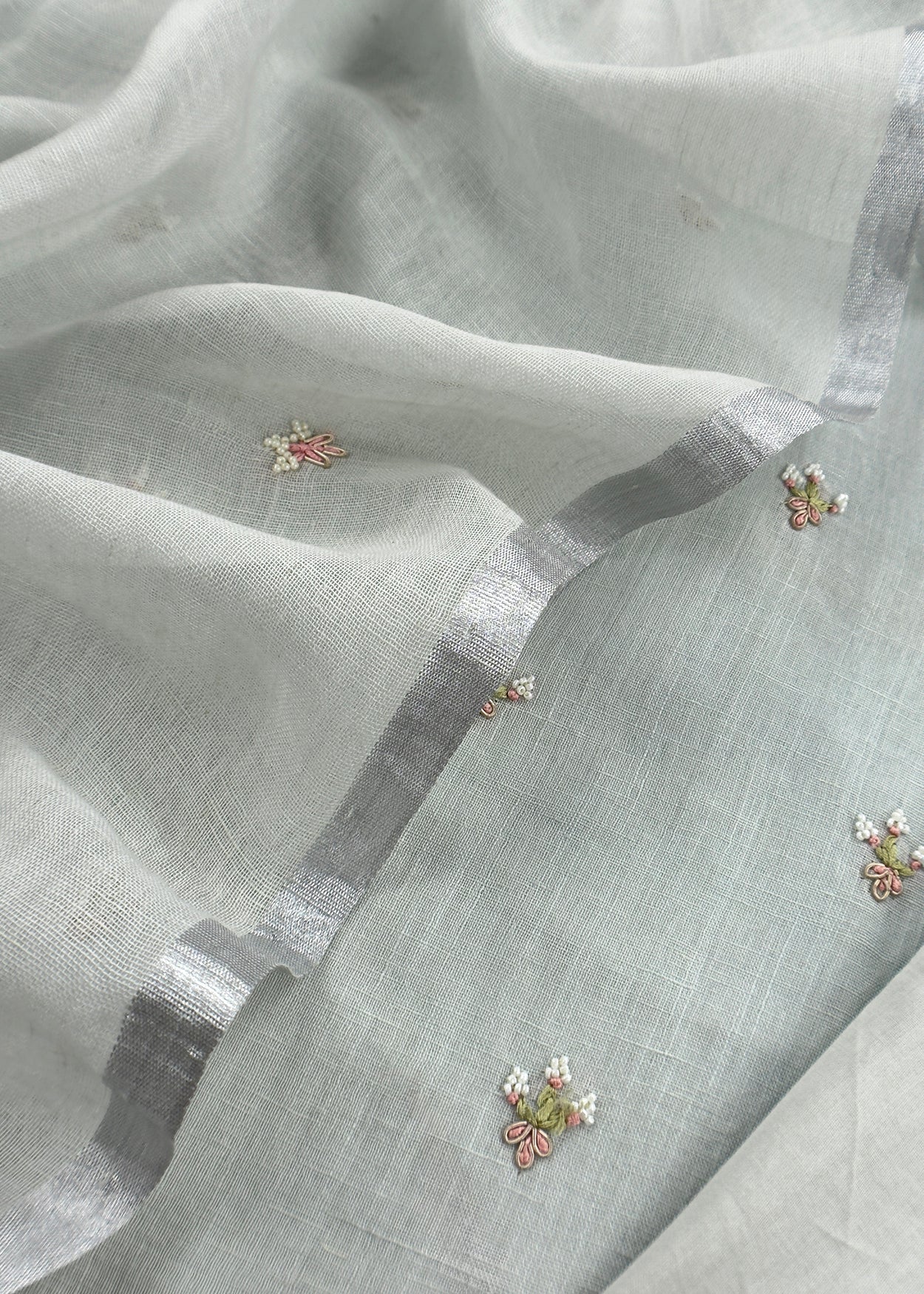 Powder Blue Presenting Our Pure Linen Unstitched Dupatta-Suit From Kalasheel’s The Little Garden Collection 🕊️