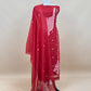 Red Jamdani Weaved Suit Fabric In Linen Chanderi