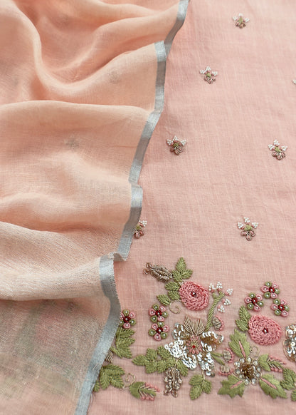 Peach Presenting Our Pure Linen Unstitched Dupatta-Suit From Kalasheel’s The Little Garden Collection