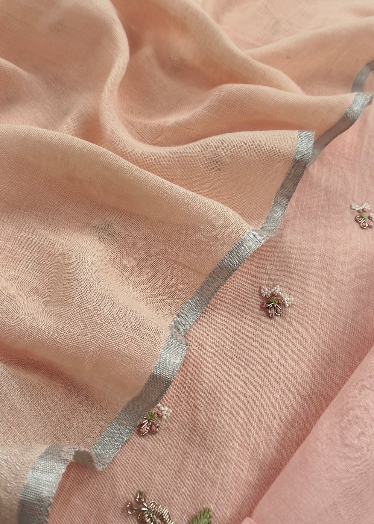 Peach Presenting Our Pure Linen Unstitched Dupatta-Suit From Kalasheel’s The Little Garden Collection