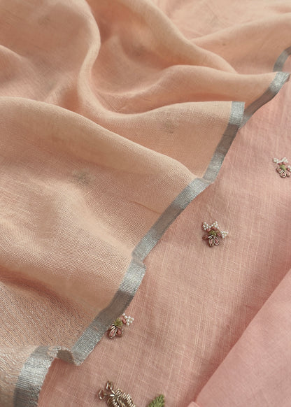 Peach Presenting Our Pure Linen Unstitched Dupatta-Suit From Kalasheel’s The Little Garden Collection