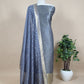 Greyish Blue Brocade Kurta With Organza Dupatta