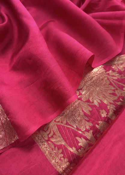 Maroon Handloom Katan Silk Suit Fabric With Peonies Kadwa Weaving
